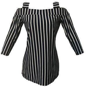 New Directions Cold Shoulder Top - Navy and White Striped - Size S